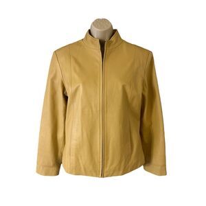 Preston & York women’s Collarless Soft Leather Jacket Size Small Tan